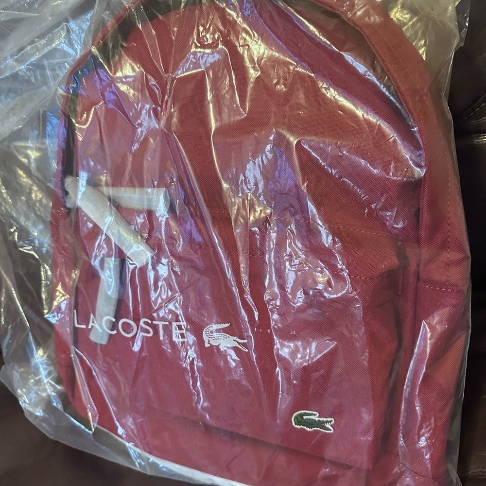 Lacoste Red Backpack Minimalist Design Durable - Picture 5 of 6